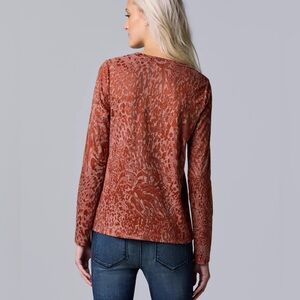 Simply Vera Vera Wang Rust Patterned Long Sleeve Top